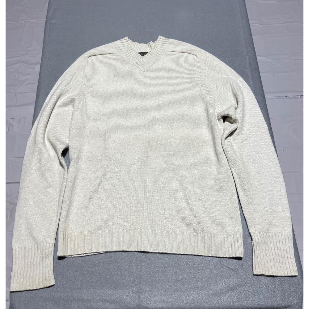 Banana Republic 100% Cashmere V-Neck Sweater Cream Ribbed Knit Small 718917-06-1